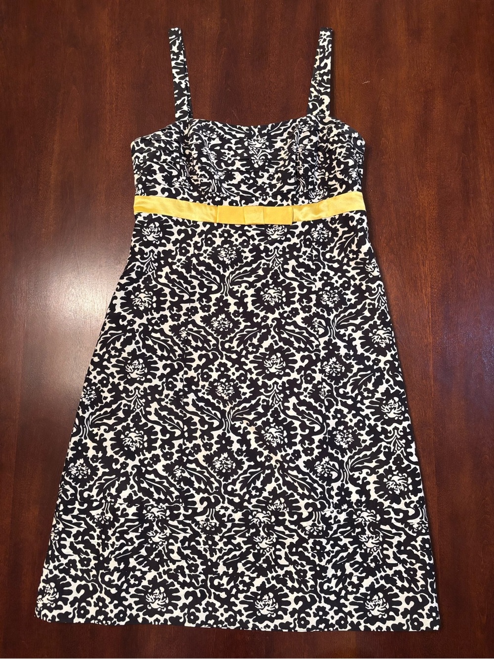 Lilly Pulitzer Black-and-White Floral Midi Dress with Yellow Waistband